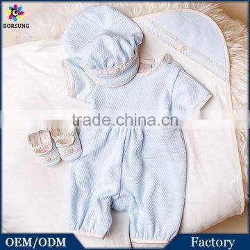 Blue Quilited Newbron Baby Boys Clothes Jumpsuit Cotton Frocks Designs Baby Romper