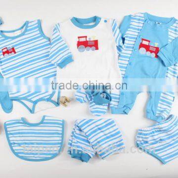 10TB1-37 Blue Color 100% Cotton 10Pcs Plain Lovely Summer Newborn Baby Clothes Gift Set