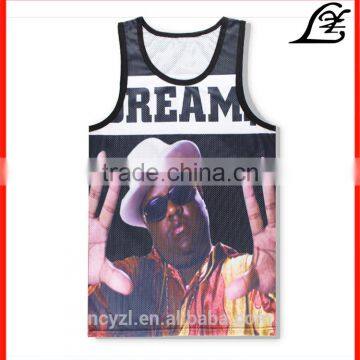 Fashion printed polyester gym fitness tank top men custom