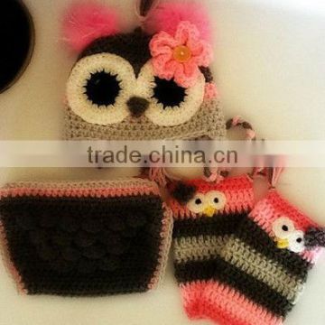 girl crochet owl hat leg warmer set