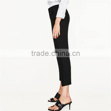 2017 Oem Eco-friendely Pink Cropped Flowing Frilled Women's Trousers photo-5