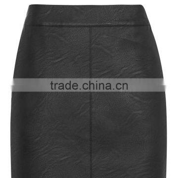 2017 OEM Spring Black PU High Waisted Pencil Skirt With Side Pockets photo-6