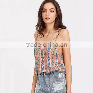 Fashion Floral Striped Double V-neck Top, Ladies Sexy Cami Top photo-3