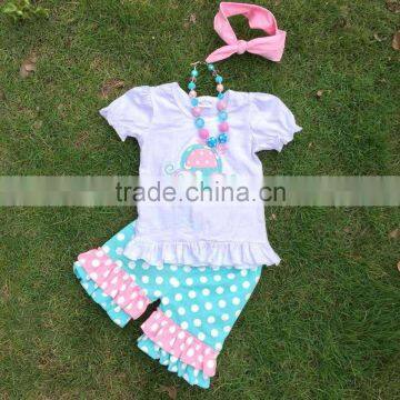 Hot Sell Girls Clothing Sets Kids Clothes Suit Children Short Sleeve Ruffle Boutique Set With Matching Necklace and Headband photo-3