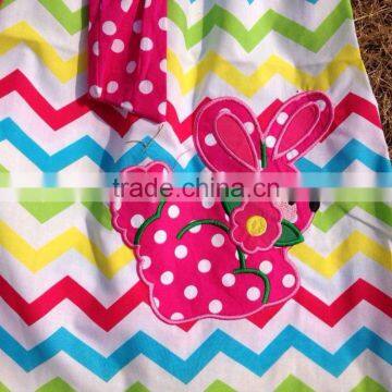 2016 New Design Easter Dresses Cottom Bunny Dress Chevron Dress With Matching Necklace and Bow Set photo-2