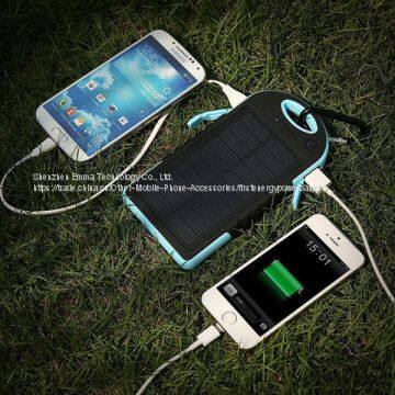 Dual usb 5000mah waterproof solar charger power bank with LED TORCH