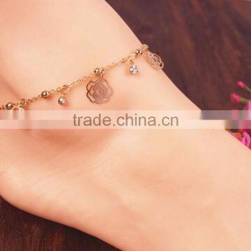 Sexy Small Bell Bow And Hollow Out Rose Chain Anklets Tassel Foot Jewelry