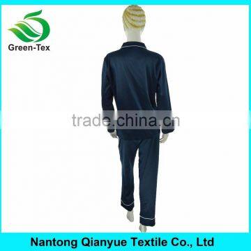 Women Navy Silky Polyester Satin Pajamas Sets photo-2