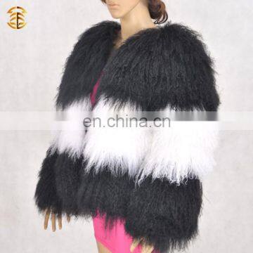 Fancy Warm Women's Mongolian Fur Coat Sheep Fur Jacket Overcoat