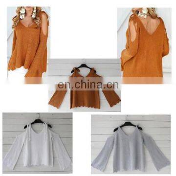 Women Casual Off-Sleeve Knitwear Jumper Coat Tied Pullover Sweater