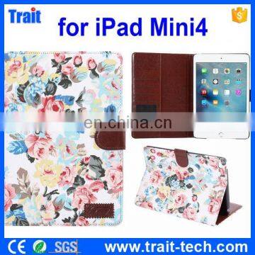 Flowers Pattern Cloth Skin Case for iPad, Wallet Style Case for iPad Mini 4,for iPad Mini 4 case