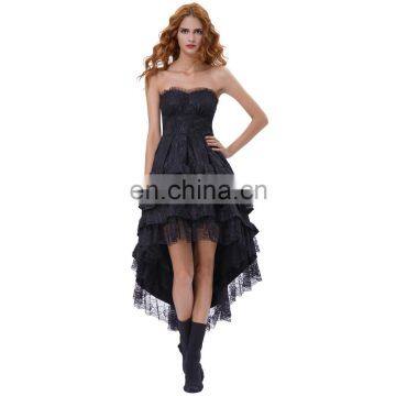 Belle Poque Retro Vintage Gothic Strapless Sweetheart Noble Swallow Tail Black Dovetail Dress BP000346-1