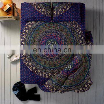 Indian Latest Blue Floral Mandala Bed sheet Duvet Cover With 2 Pillow Cover full Set Queen Size Bedding Full Set