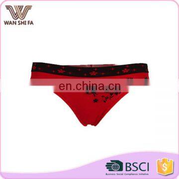 Red flower printed anti-bacterial thigt thin women sexy modal underwear