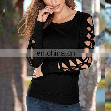 Latest Designs Knot Sleeve Custom Plain Crewneck Sweatshirt For Women