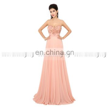 Unique Beading Beading Spaghetti Strap Chiffon Zipper A Line Long Blush Evening Dresses AJ018