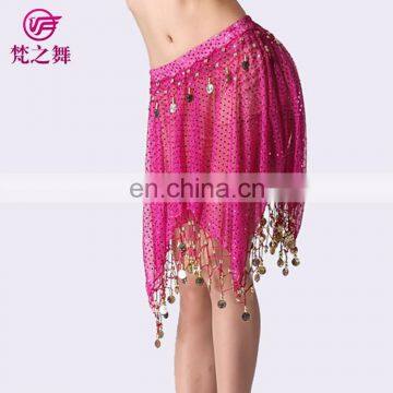 Indian style glittery fabric hanging coins belly dance short skirt Q-6041