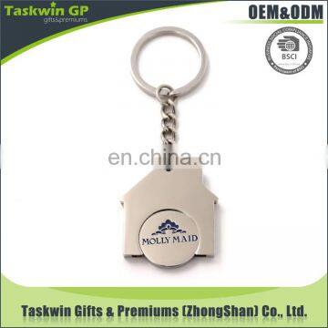 Promotional metal keychain custom house shaped trolley coin keyring