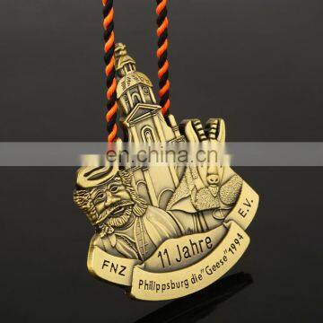 Fine workmanship top quality antique gold plated 3D metal souvenir meadl