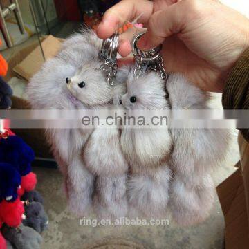 Factory price custom animal plush fur fox keychain