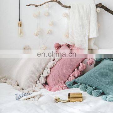 i@home Ins Nordic Style  Pillow Cushion Cover  with Tassel Knitted Solid Color Stuffed Kid Adult Bedroom Decoration