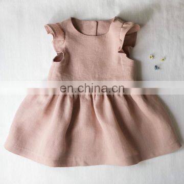 2020 Baby Fashion Trend Dress Solid Color Ruffle Linen Baby Girl Dresses