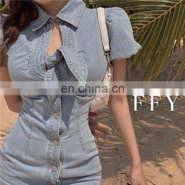 LAITE D2132 Women Denim Casual Dress Women Bodycon Bow Dress Girl's Dress photo-4