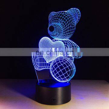 Bear 3d Optical Illusion Acrylic Night Light With Energy-saving