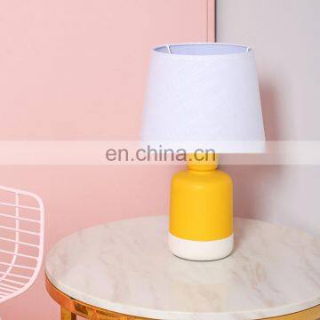 China direct sale matte yellow indoor lighting office hotel ceramic lamp with linen lampshade