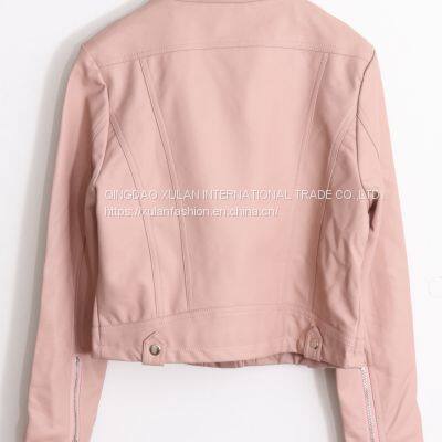 HOT SALE 2021 NEW ARRVIAL LADIES' FAUX ECO LEATHER PU MOTORCYCLE JACKET photo-3