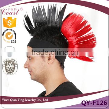 sport fans red synthetic black headband cock wigs