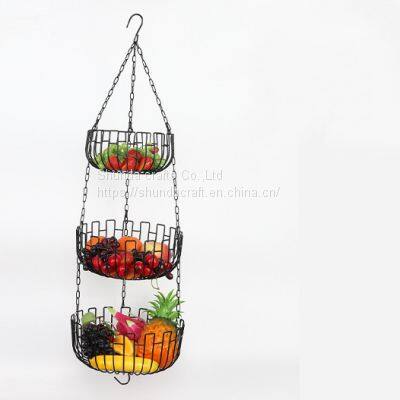 European i-shaped Three-Layer Fruit Hanging Basket Creative Metal Folding Removable Fruit Basin Storage Basket Cradle Home Furnishing Articles