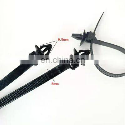 100pcs/bag 5mm*168mm black  Car Nylon Cable Strap Push Mount Wire Tie Retainer Clip Clamp Kit