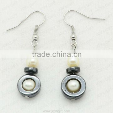 Fashion Hematite Pearl Beads Earring;hematite beads and silver color earring findings hematite earrings 2pcs/set