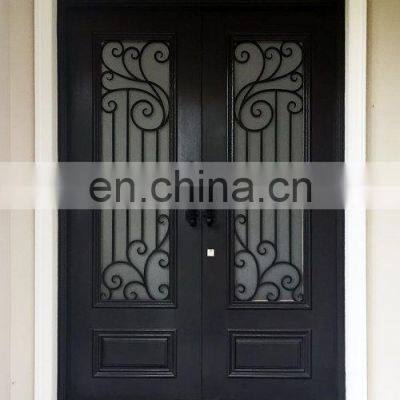 Flat Top Custom Exterior Gate Double Leaf Security Forged Iron Doors photo-5