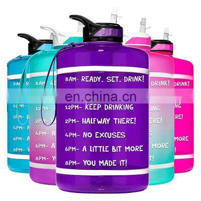 Leakproof BPA Free Tritan PETG pink Large1 gallon Motivational  fitness bottle with 2 Lids