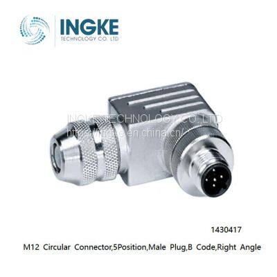 1430417,M12 Circular Connector,5Position,Male Plug,B Code,Right Angle,IP67,INGKE