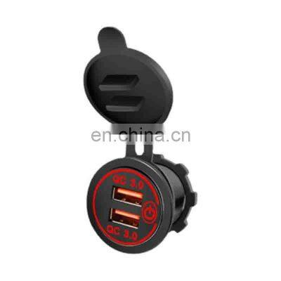 Dual USB With Touch Switch QC3.0 Fast Charging Car Mobile Phone Charger Red Blue Green 12-24 V