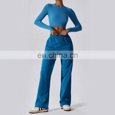 Warm Loose Women Elastic Waist Sweat Pants Custom Unisex Causal Wide Leg Joggers 86rayon 14spandex