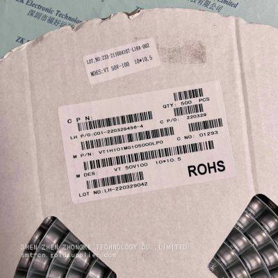 Конденсатор 50В 100 мкФ 1010.2 мм 10.5 мм VT1H101MG105000LPO VT 50В100 10х10.5 вместо HSC1HM101GARE00RS103 АЛЮМ HYB 100 мкФ 20% 50В C10.30, L10.30 мм SMD