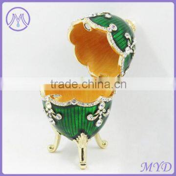 Fashion Jewelry Metal Red Enameled Faberge Style Russian Egg Trinket Box photo-6