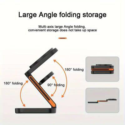 3 in 1 Wireless Charger Magnetic Stand Black Portable Foldable Wireless Charging Station for IPhone 12-15 Pro Max