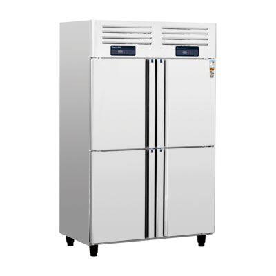 Equipamiento de refrigeración comercial, enfriador refrigerado por aire, congelador. Congelador o enfriador vertical de cuatro puertas de estilo europeo