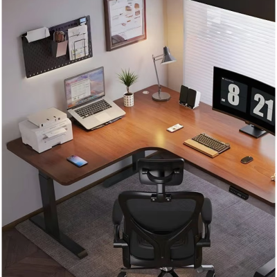 Electric L-Shaped Foldable Height Adjustable Standing Desk Frame With 3-Leg Support