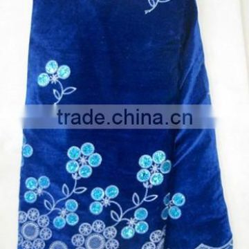 j233-3 high quality royalblue color 100% korea velvet fabric with sequins for african party