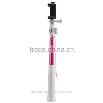 Poplar Popular wired selfie sticks with gopros adapt for camera and smartphone pink