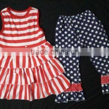 Cult remake girl clothes 4 July girls boutique outfits kids stripe ruffle clothing sets and pe pants