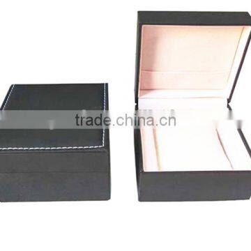 Top stitching black leather covered plastic watch gift box wholesale hand made T1081