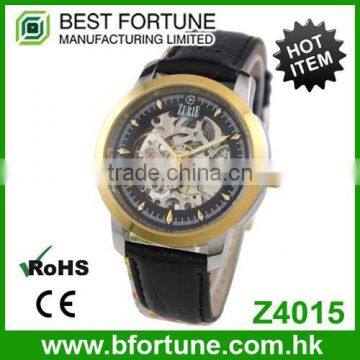 Z4015 Classic fashion style skeleton 3 atm Automatic movt 316L skeleton stainless steel case back retro watch