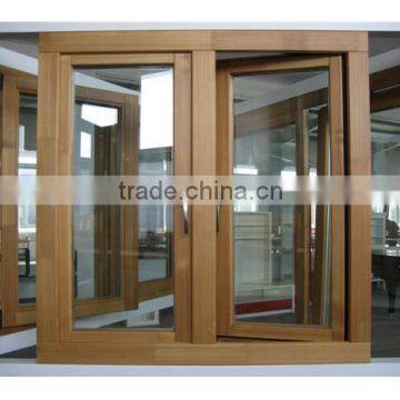 Wooden Color Aluminum Window With Grill Design